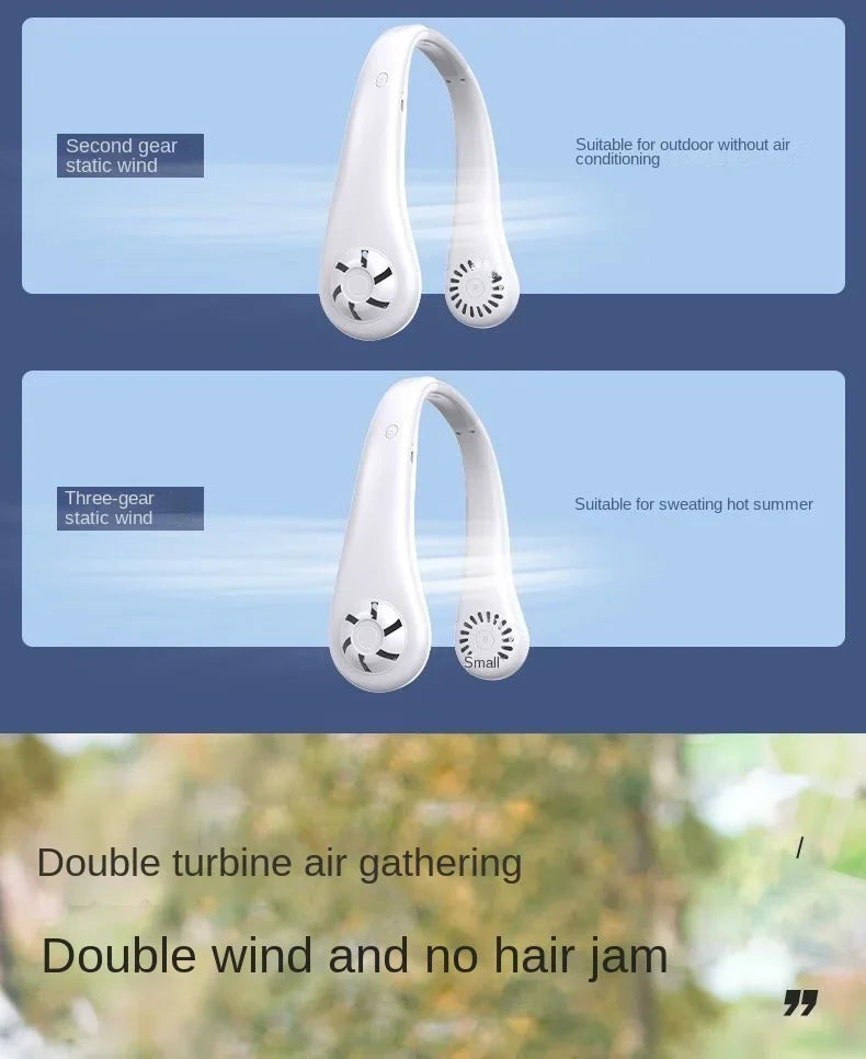 Hands-Free Bladeless Neck Fan – Portable USB Rechargeable Personal Cooling Fan (3 Speeds)